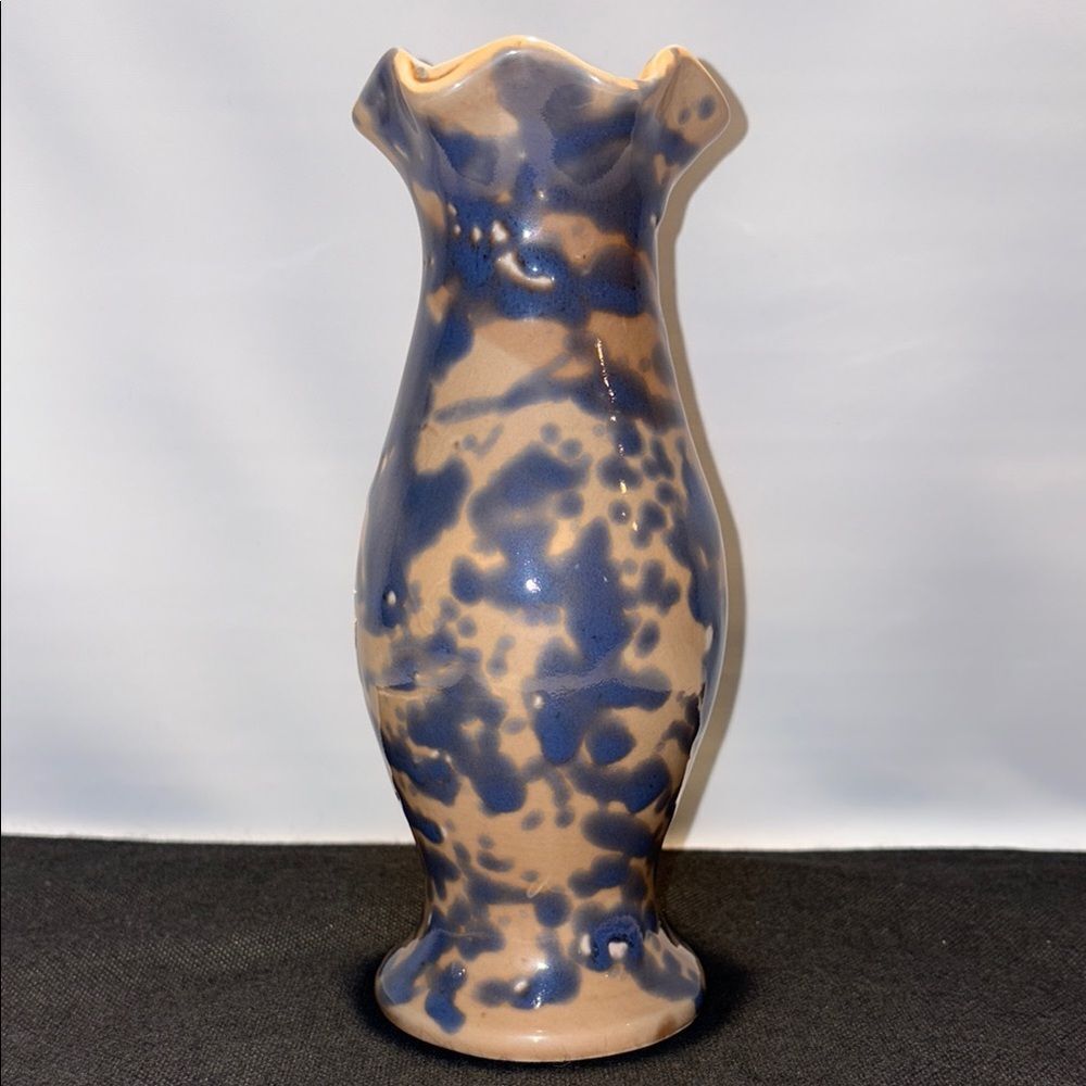 Elegant Blue and Tan Ceramic Vase